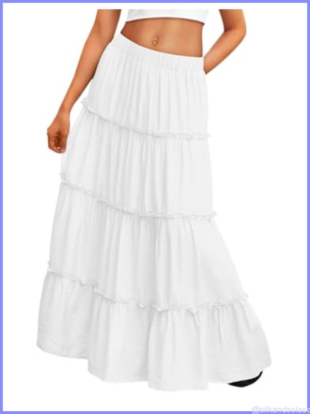 Boho Maxi Skirt with Pockets High Waist A-Line Ruffle Hem for Women Summer
